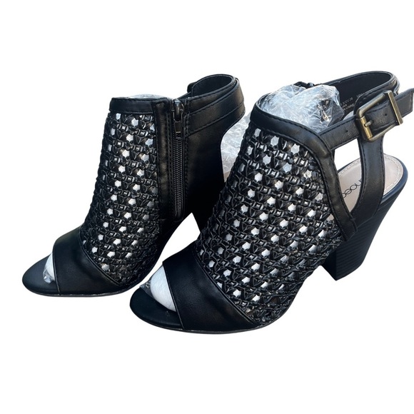 Shoe Dazzle Black Open Peep Toe Ankle Block Woven Heeled Dressy Sandal Size 7.5 - Picture 6 of 15